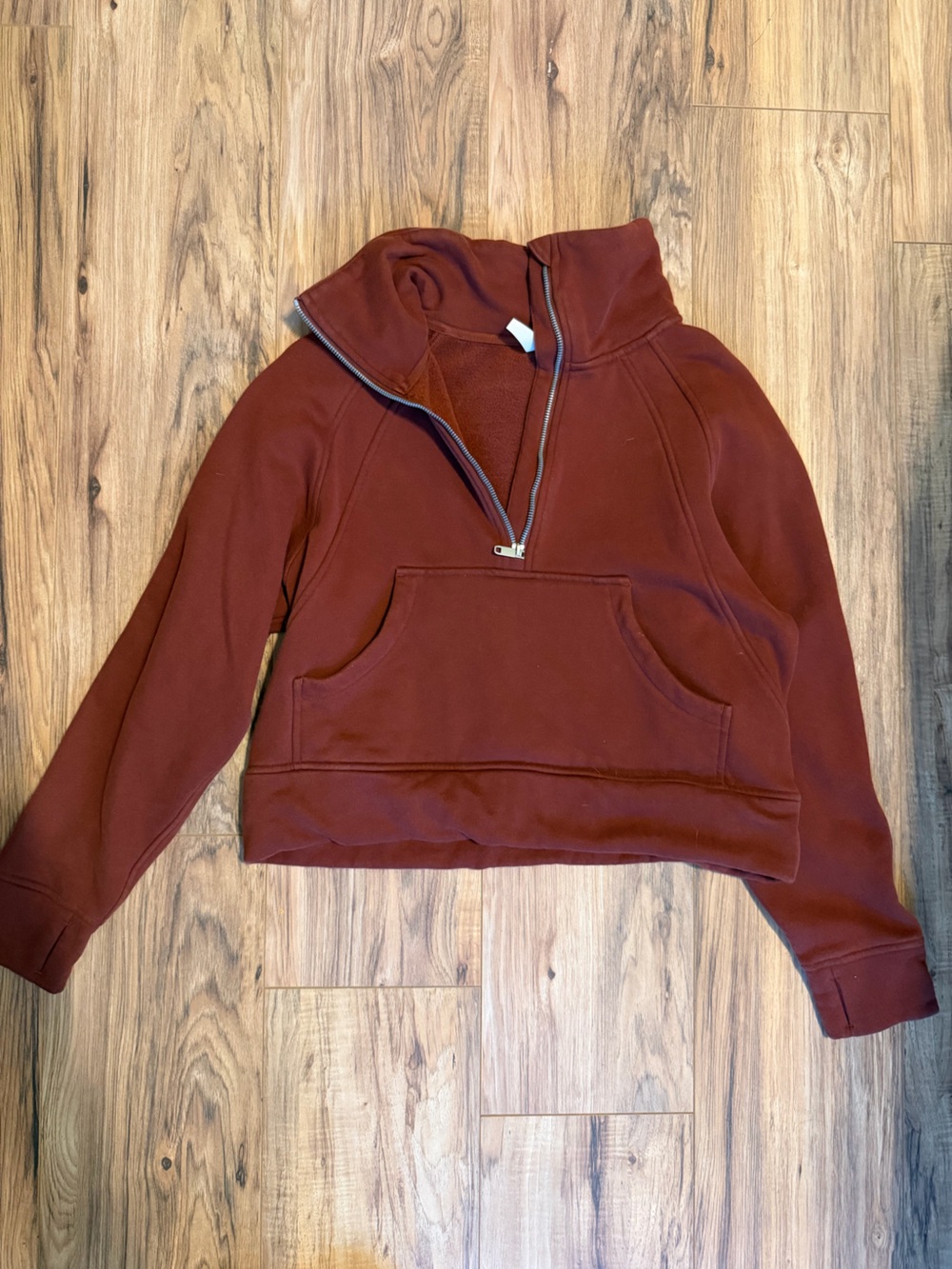 Amazon Women's Zip-Neck Bomber Sweatshirt in Rust